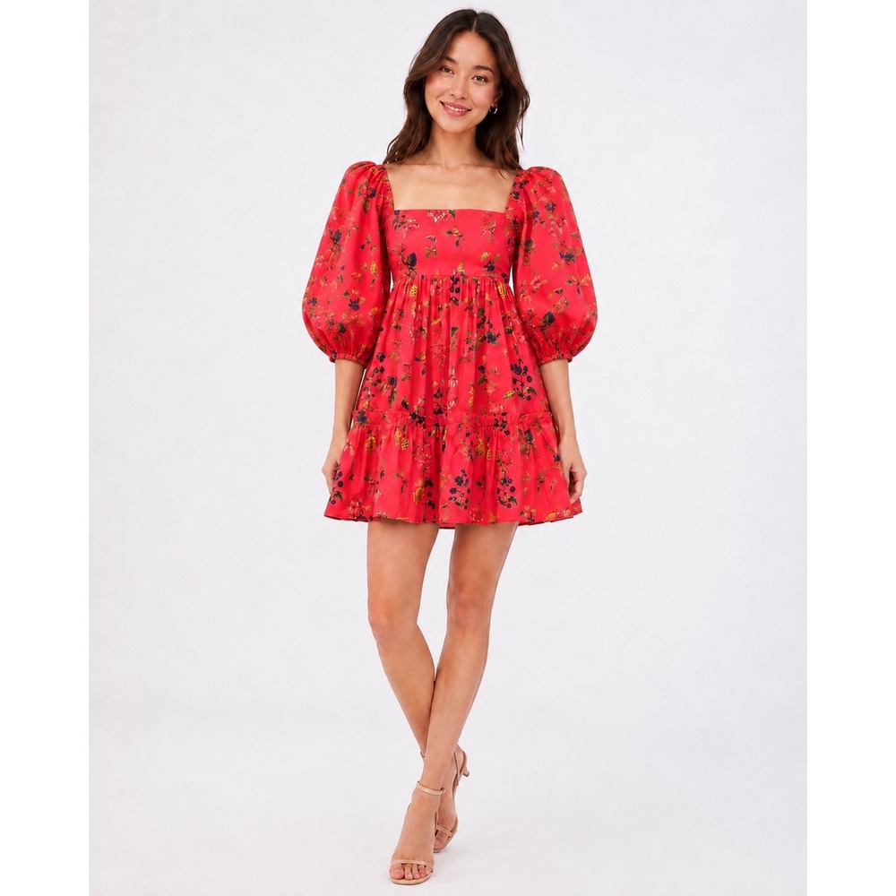 Cara Cara Sip Sip Dress Size XS Botanical Allover Coral Floral Mini Babydoll NWT